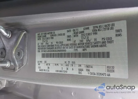 2016 Ford Escape Se из США, поврежденный, VIN 1FMCU0GX8GUA60000